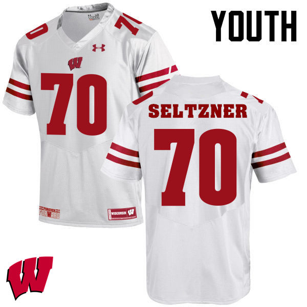 Wisconsin Badgers Youth #70 Josh Seltzner NCAA Under Armour Authentic White College Stitched Football Jersey BB40J64XT